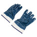 A pair of blue Cordova work gloves with white trim on the cuffs.