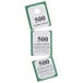 A box of 500 Choice green 3-part paper coat check tickets.
