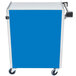 A blue and silver Lakeside utility cart.