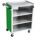 A Lakeside stainless steel utility cart with a green enclosed base.