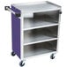 A purple and silver Lakeside utility cart with four shelves and a handle.