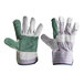 A pair of Cordova work gloves with green and white stripes on a white background.