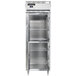 A Continental half glass door reach-in refrigerator with stainless steel and glass doors.