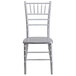 A Flash Furniture silver chiavari stacking chair with silver seat on a white background.