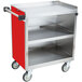 A Lakeside heavy-duty stainless steel utility cart with red accents and wheels.