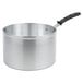 A silver aluminum Vollrath sauce pan with a black handle.