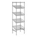 A white wireframe metal Regency shelving unit with angled shelves.
