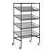 A black Regency wire shelving unit with five angled shelves.