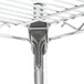 A close-up of a Metro Super Erecta chrome wire shelf with a hook.