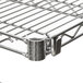 A Metro Super Erecta wire shelf with metal clips.
