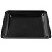 A black plastic square Fineline Cater tray with a black lid.