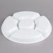 A Fineline white plastic round tray with 5 compartments, one circular and four shaped like pie slices.