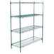 A green Metroseal 3 wire shelving unit with three shelves.