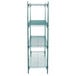 A green Metroseal 3 wire shelving unit with shelves.