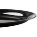 A close-up of a Fineline black plastic oval catering tray.