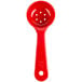 A red plastic Carlisle Measure Misers portion spoon with holes.