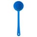 A blue plastic spoon with a long handle.