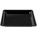 A Fineline black plastic square catering tray with a small hole in the middle.