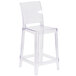 A Flash Furniture clear plastic counter height stool with a square back.