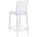 A Flash Furniture clear plastic counter height stool with a clear plastic square back.