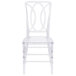A Flash Furniture Elegance Chiavari clear plastic outdoor restaurant chair with a curved back.