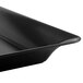 A close-up of a Fineline black plastic square catering tray.