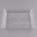 A clear plastic Fineline rectangular catering tray with a label.