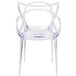 A Flash Furniture clear polycarbonate outdoor side chair with long legs and arms.