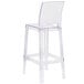 A clear plastic bar stool with a clear back.