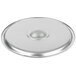 A silver stainless steel lid with a round center.