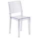 A Flash Furniture Phantom clear plastic outdoor restaurant chair.