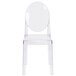 A clear plastic chair with an oval back.