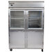 A Continental stainless steel reach-in refrigerator with half glass doors.