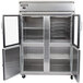A Continental stainless steel reach-in refrigerator with half glass doors open.