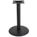 A black stamped steel counter height table base with a round column.
