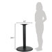 A woman standing next to a BFM Seating black stamped steel counter height table base.