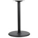 A BFM Seating black steel round table base with a column for a restaurant table.