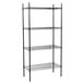 A 360 Office Furniture black metal wire shelving unit with four shelves.