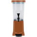 A brown plastic Choice beverage dispenser with a black handle.