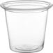 A clear plastic Choice shot glass with a round rim.