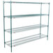 A green Metroseal wire shelving unit with three shelves.