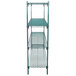 A green Metroseal wire shelving unit with shelves.