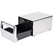 A silver stainless steel Vollrath countertop napkin dispenser with a black drawer.