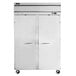 A white Beverage-Air double door reach-in freezer with stainless steel doors.
