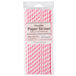 A package of Creative Converting paper straws with pink and white stripes.