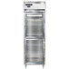 A stainless steel Continental reach-in freezer with glass doors.