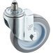 A grey Cooking Performance Group 5" stem caster with a metal wheel and metal nut.