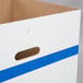 A white rectangular cardboard box with a blue stripe.