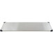 A rectangular stainless steel shelf with black corners.
