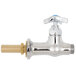 A silver T&S deck mounted faucet base with brass nuts and a brass handle.